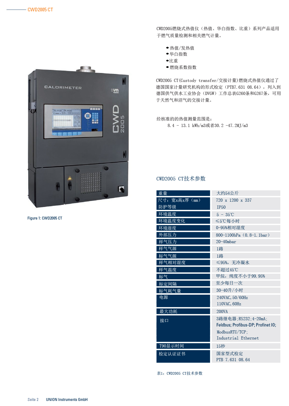 热值仪CWD2005 CT 技术参数